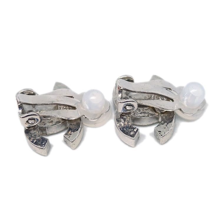 Chanel CC Rhinestone Earrings Clip-On Silver 05V