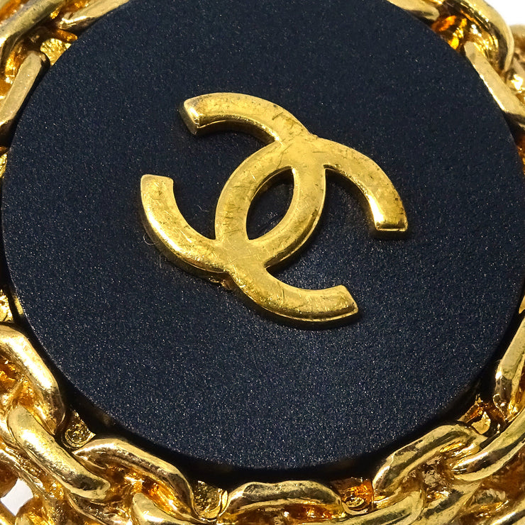 Chanel Button Earrings Clip-On Black Gold 27