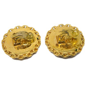 Chanel Button Earrings Clip-On Black Gold 27