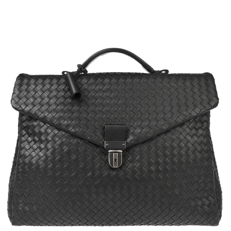 Bottega Veneta Black Intrecciato Briefcase Handbag