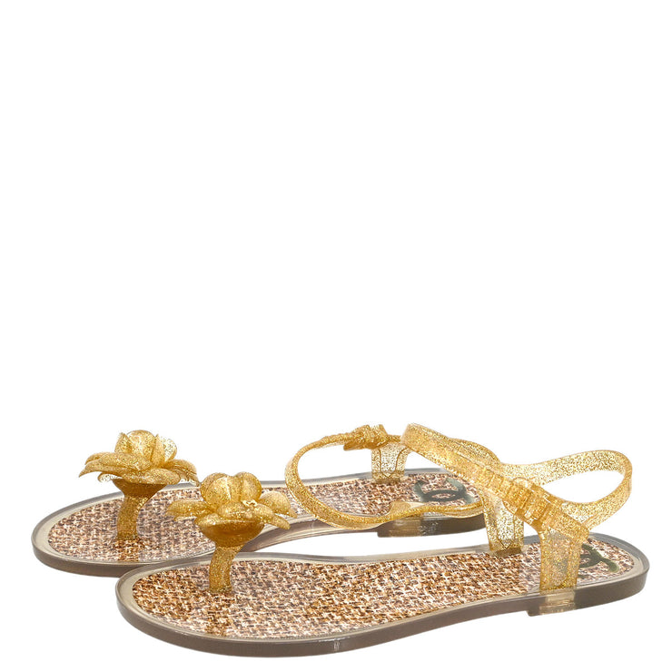 Chanel * Clear Gold Shoes Sandals #37