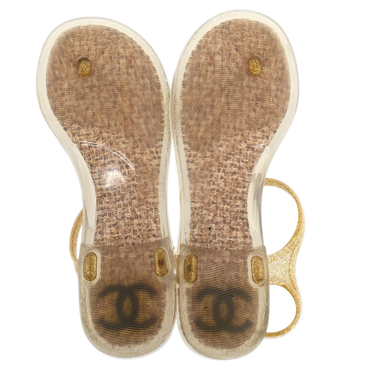 Chanel * Clear Gold Shoes Sandals #37