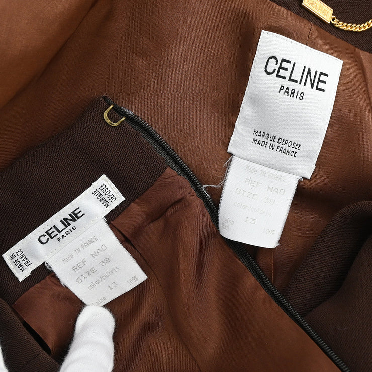 Celine Setup Suit Jacket Skirt Brown #38