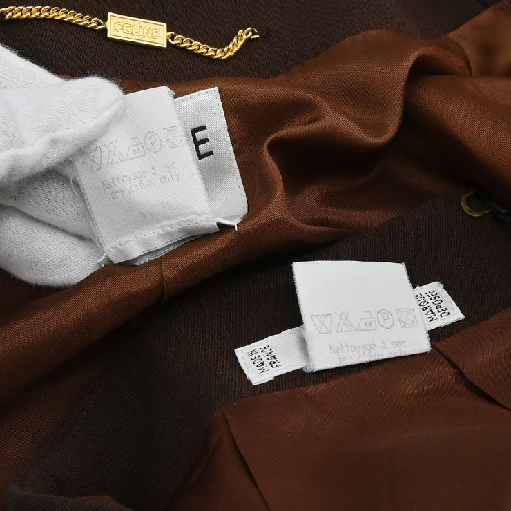 Celine Setup Suit Jacket Skirt Brown #38