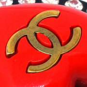 Chanel Heart Rhinestone Earrings Clip-On Red 95P