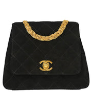 Chanel 1997-1999 Black Suede Single Flap Shoulder Bag