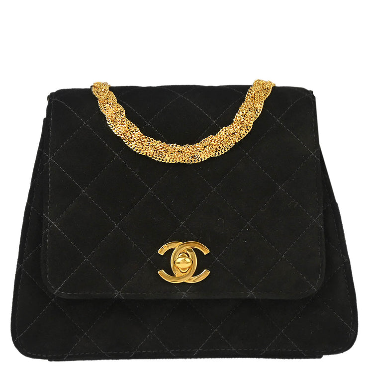 Chanel 1997-1999 Black Suede Single Flap Shoulder Bag