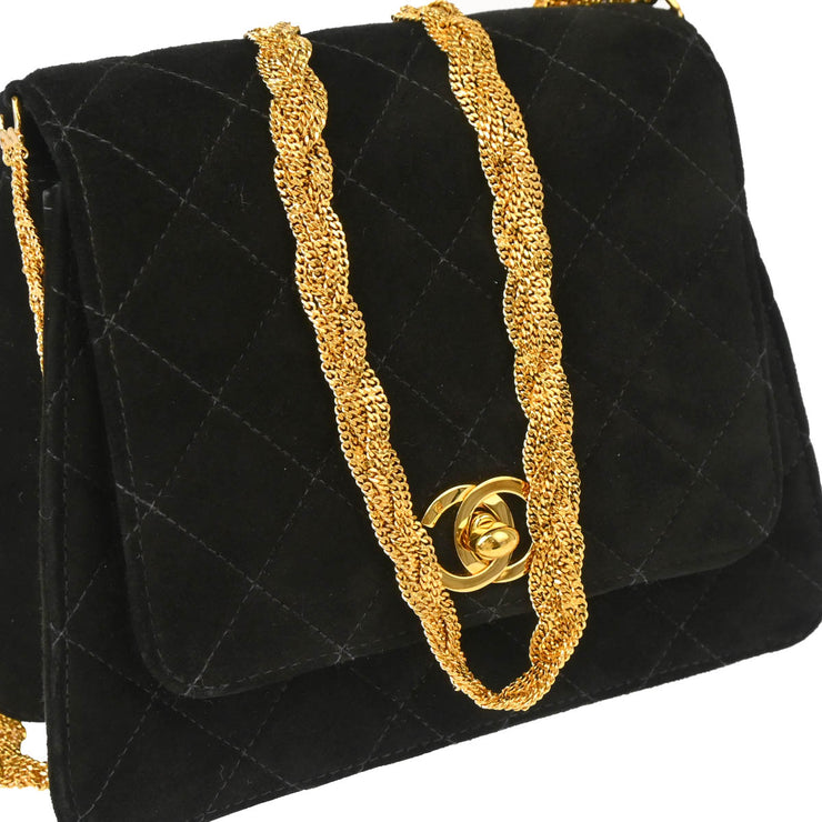 Chanel 1997-1999 Black Suede Single Flap Shoulder Bag