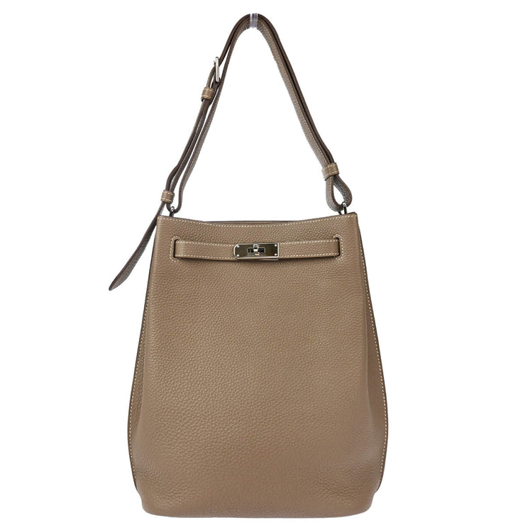 Hermes 2009 Etoupe Gray Taurillon Clemence So Kelly 22 Shoulder Bag