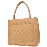 Chanel 2000-2001 Beige Caviar Medallion Tote Handbag