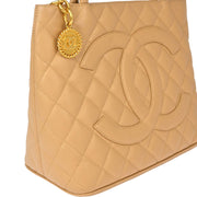 Chanel 2000-2001 Beige Caviar Medallion Tote Handbag