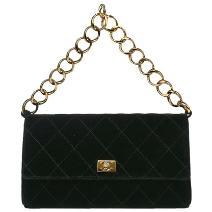 Chanel 2001-2003 Black Velours Chain Handbag