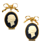 Chanel Cameo Dangle Earrings Clip-On Gold