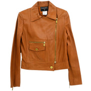 Chanel 2001 Zip Up Leather Jacket Brown #40