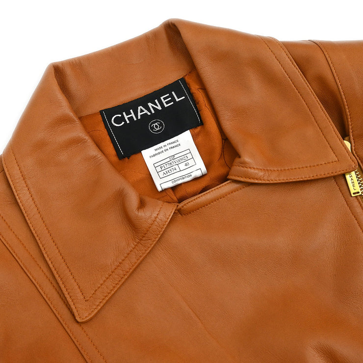 Chanel 2001 Zip Up Leather Jacket Brown #40