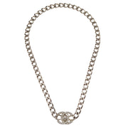 Chanel 1996 Turnlock Rhinestone Chain Necklace Silver 96A