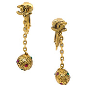 Chanel Rhinestone Dangle Earrings Clip-On Gold