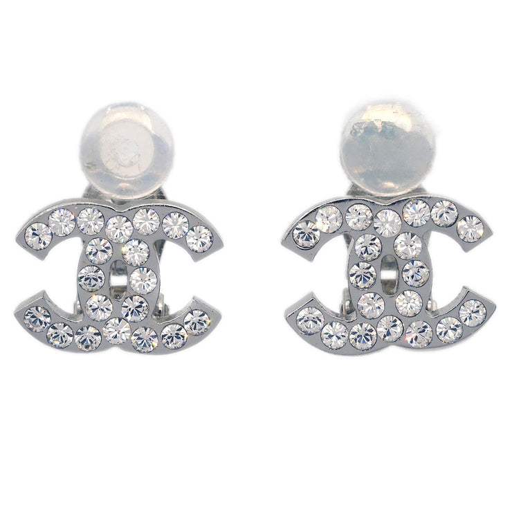 Chanel 2006 CC Rhinestone Earrings Clip-On Silver 06V