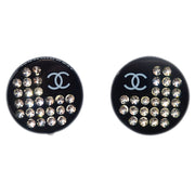 Chanel 2005 Button Earrings Clip-On Rhinestone Black 05P