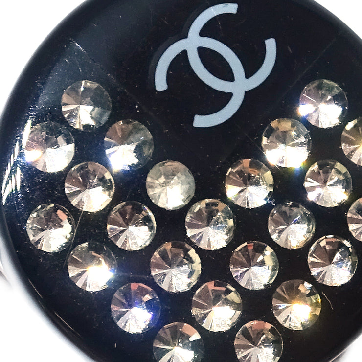 Chanel 2005 Button Earrings Clip-On Rhinestone Black 05P