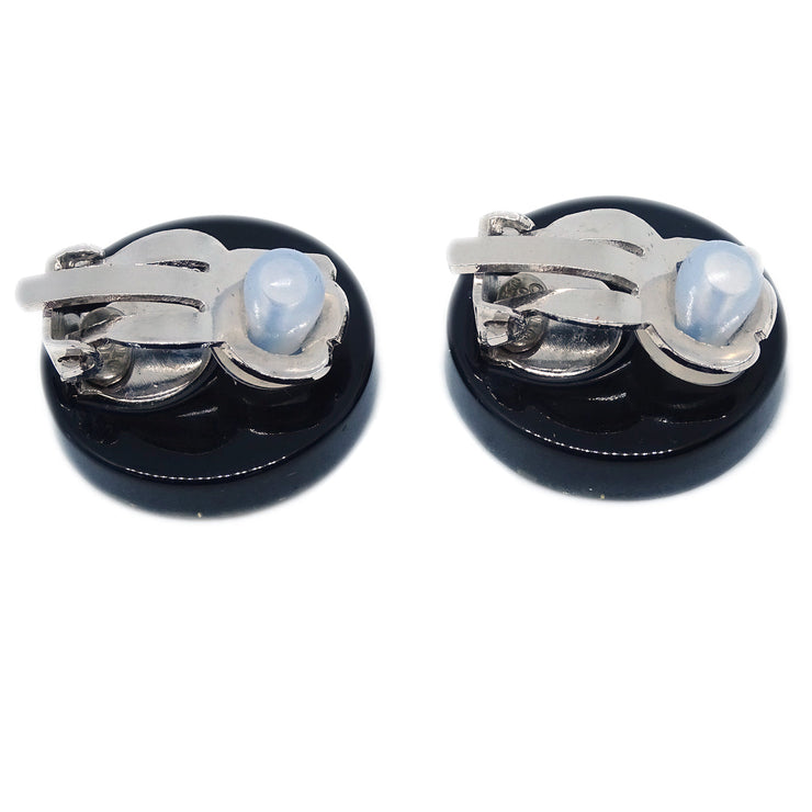 Chanel 2005 Button Earrings Clip-On Rhinestone Black 05P