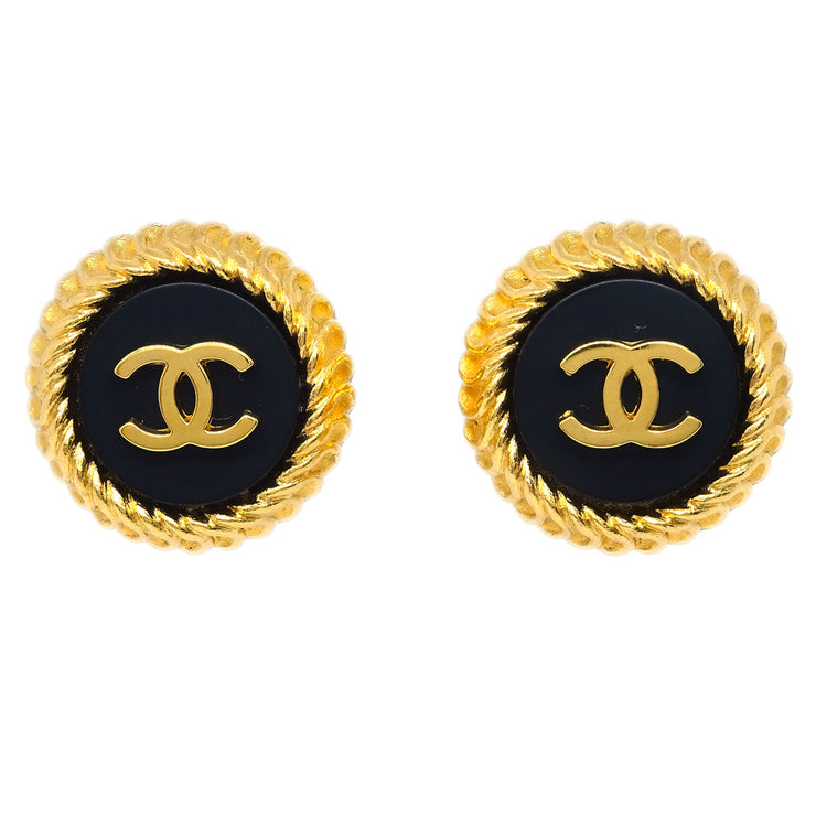 Chanel Button Earrings Clip-On Black 95A