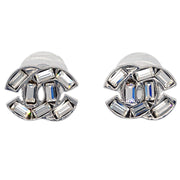 Chanel CC Piercing Earrings Rhinestone Silver 01P