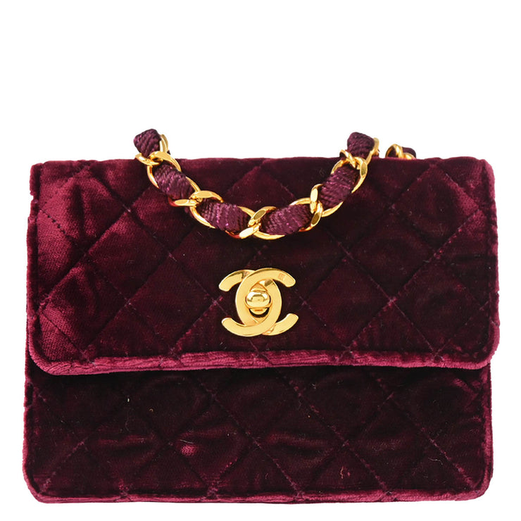 Chanel 1989-1991 Bordeaux Velvet Single Chain Shoulder Bag