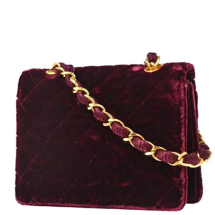 Chanel 1989-1991 Bordeaux Velvet Single Chain Shoulder Bag