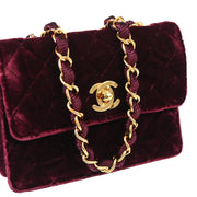 Chanel 1989-1991 Bordeaux Velvet Single Chain Shoulder Bag