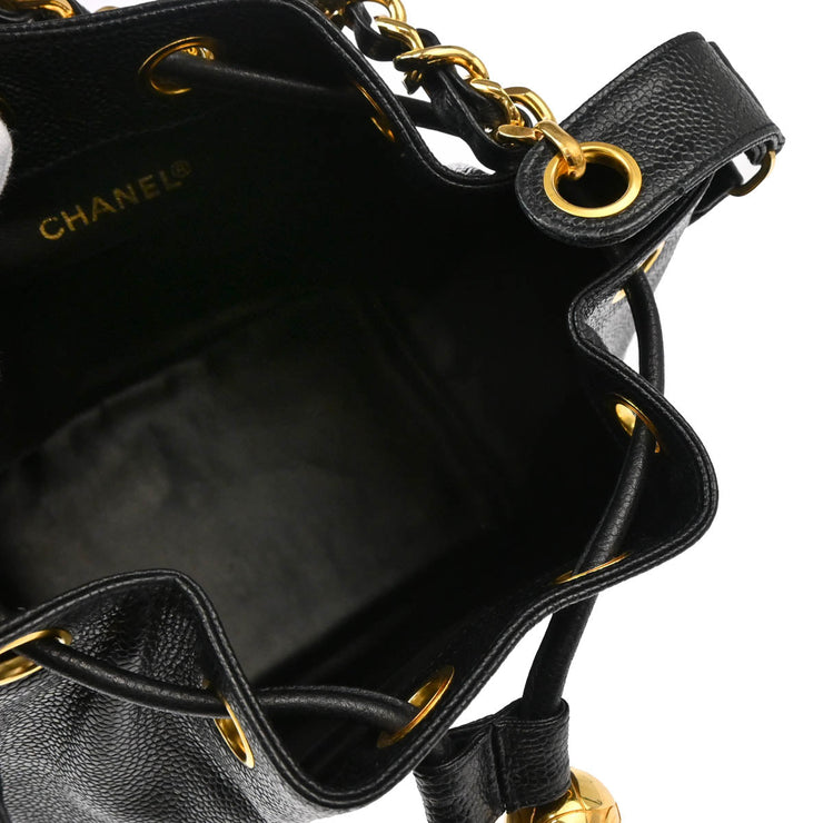 Chanel 1996-1997 Black Caviar Bucket Shoulder Bag