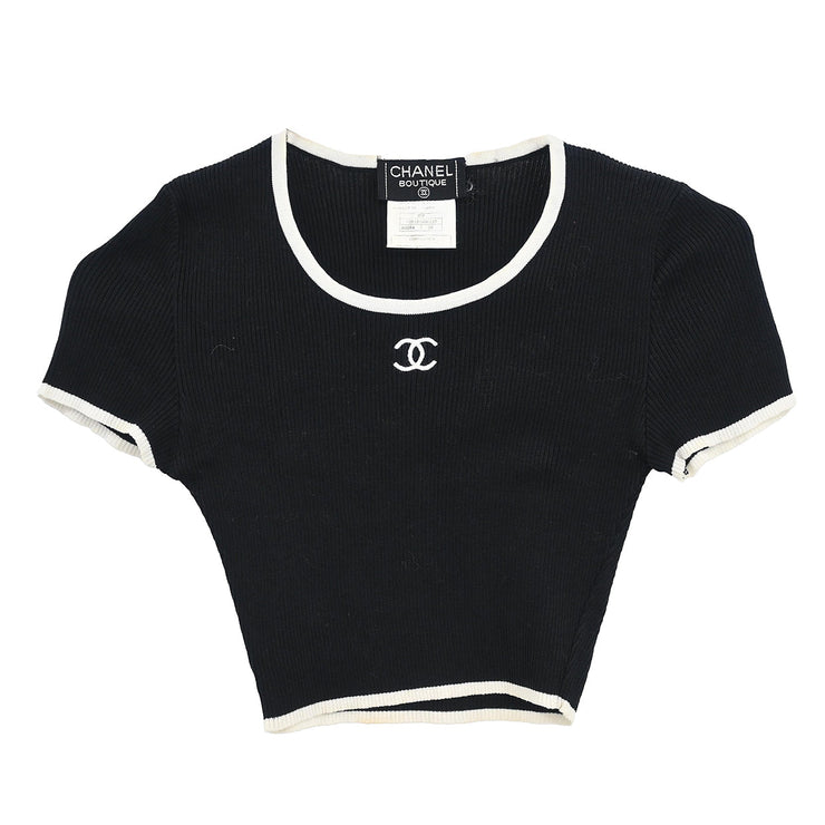 Chanel 1995 Cropped T-shirt Top Black #38