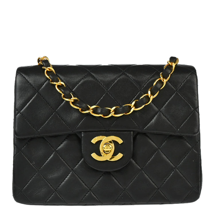 Chanel 1991-1994 Black Lambskin Mini Classic Square Flap Shoulder Bag 17