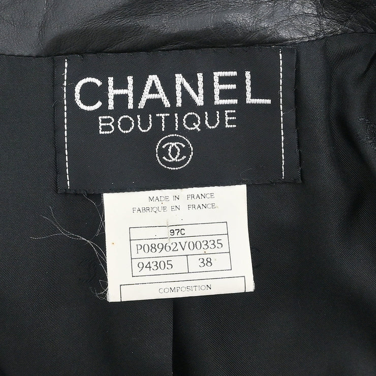 Chanel 1997 Double Breasted Leather Jacket Black #38