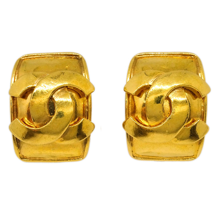 Chanel Square Earrings Clip-On Gold 95P