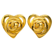 Chanel Gold Heart Earrings Clip-On 95P