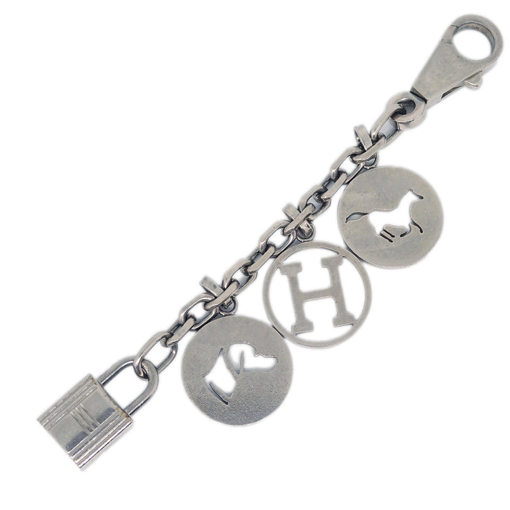 Hermes Amulet Bull Lock Key Holder Bag Charm Silver Small Good