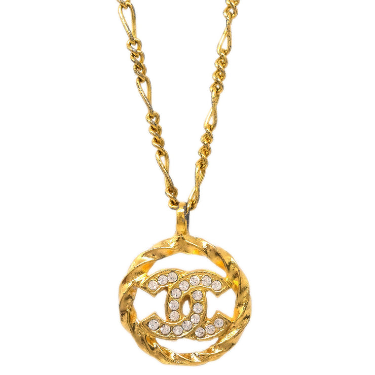 Chanel Medallion Pendant Necklace Rhinestone Gold 3438/1982