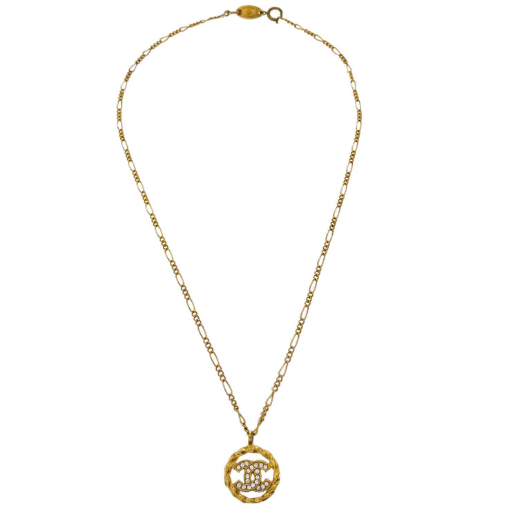 Chanel Medallion Pendant Necklace Rhinestone Gold 3438/1982