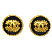 Chanel 1996 Stone Button Earrings Clip-On Black Gold 96A