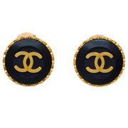 Chanel 1996 Button Earrings Clip-On Black 96P