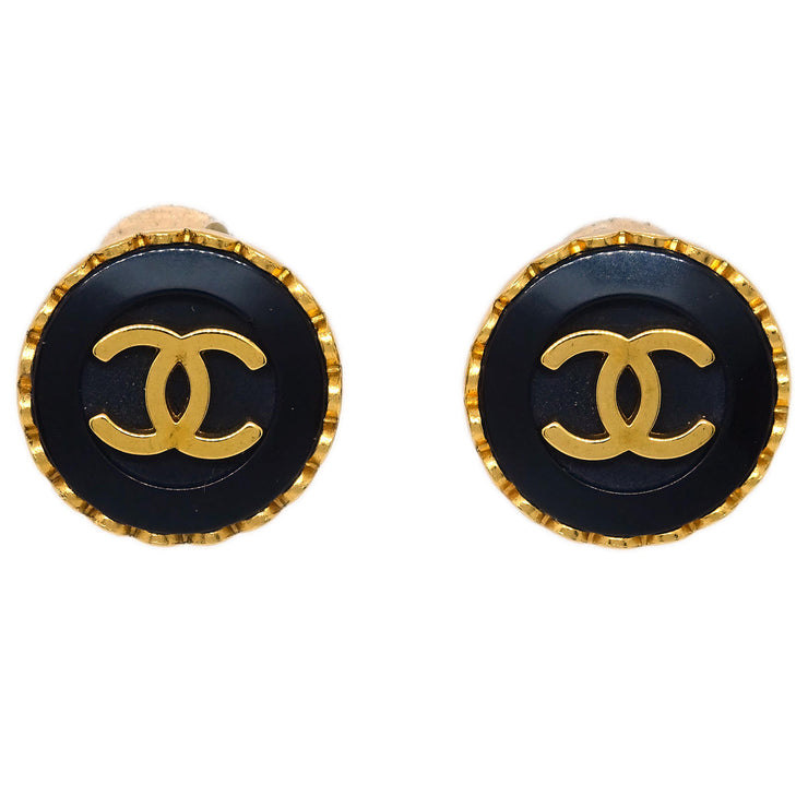 Chanel 1996 Button Earrings Clip-On Black 96P