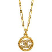 Chanel Medallion Pendant Necklace Rhinestone Gold 3438/1982