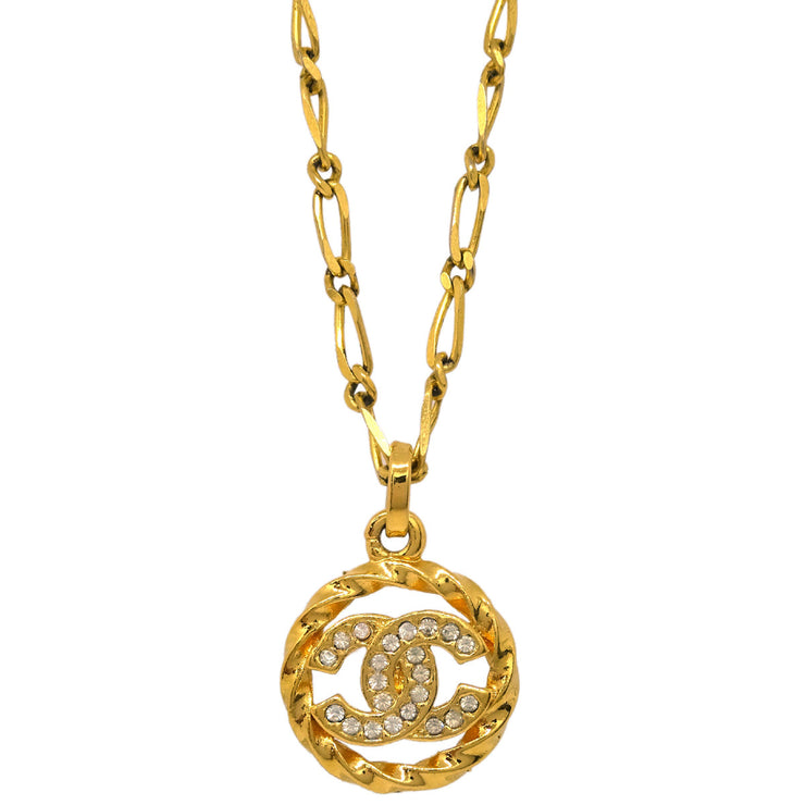 Chanel Medallion Pendant Necklace Rhinestone Gold 3438/1982