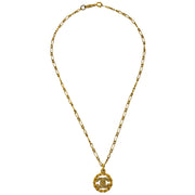 Chanel Medallion Pendant Necklace Rhinestone Gold 3438/1982