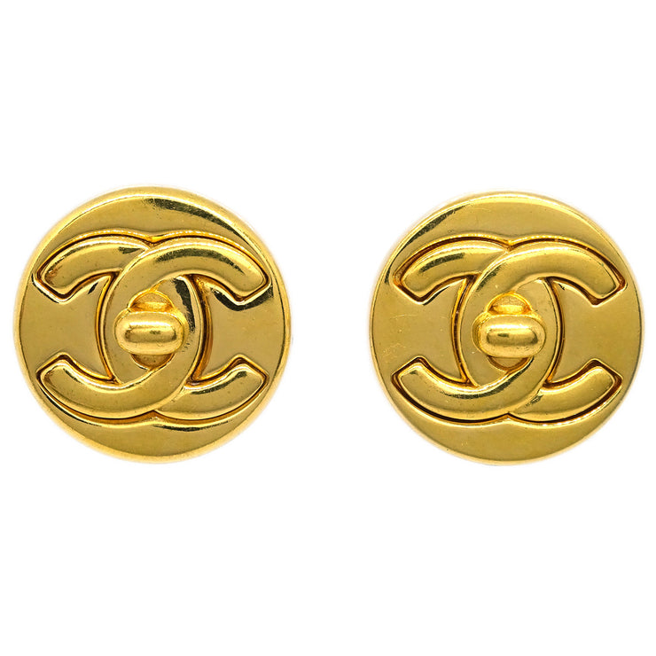 Chanel Gold Turnlock Button Earrings Clip-On 97A