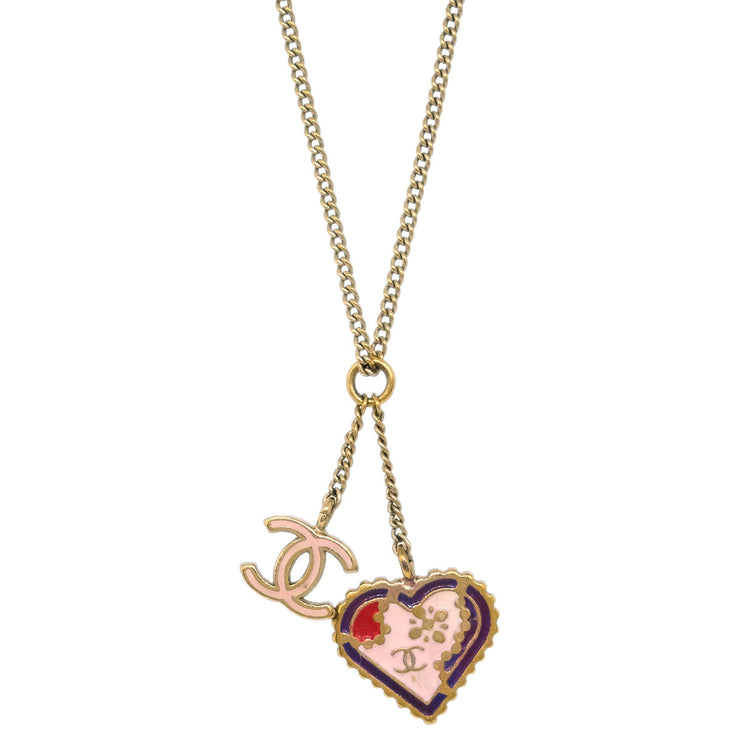 Chanel Heart Chain Pendant Necklace Gold 05P