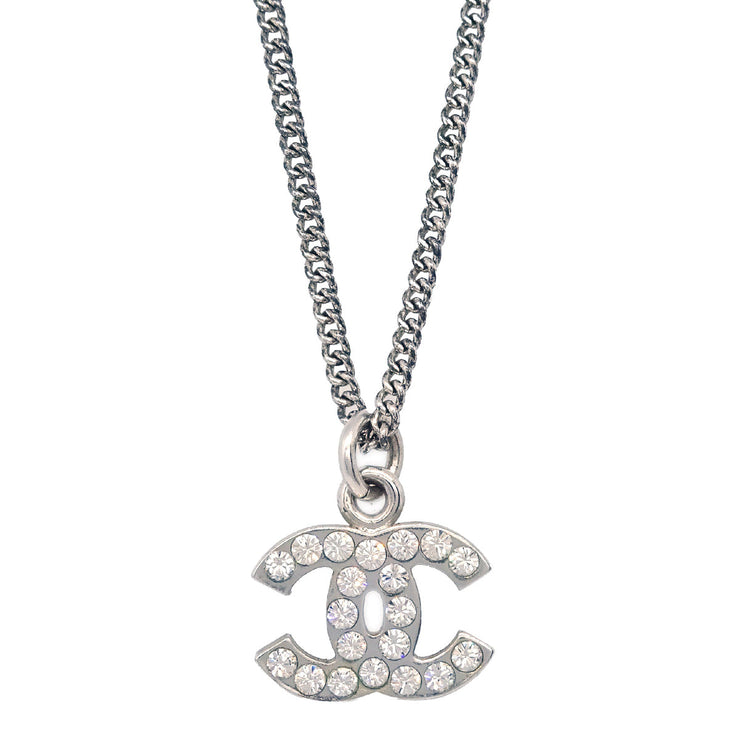 Chanel 2007 CC Chain Necklace Pendant Rhinestone Silver 07V