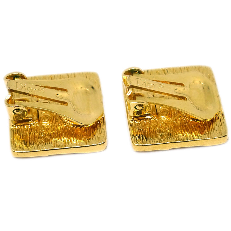 Christian Dior Square Earrings Clip-On Gold