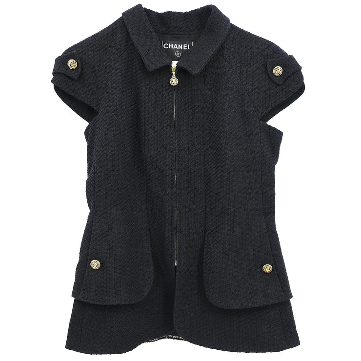 Chanel 2007 Sleeveless Zip Up Jacket Black #36